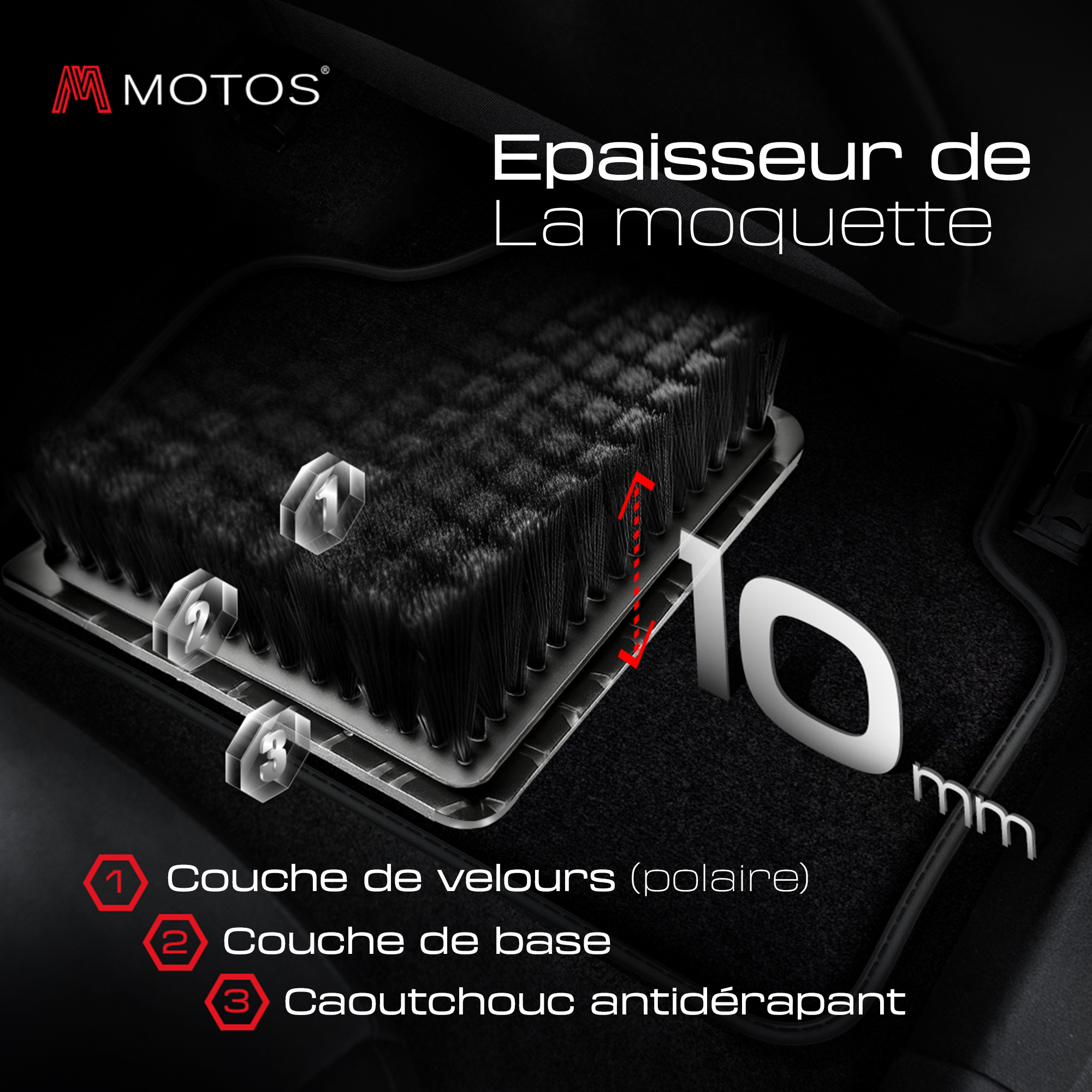 Tapis De Sol Velour Premium Pour Peugeot 508 I (2010-2018) - Conducteur Avant, Noir, Antidérapant